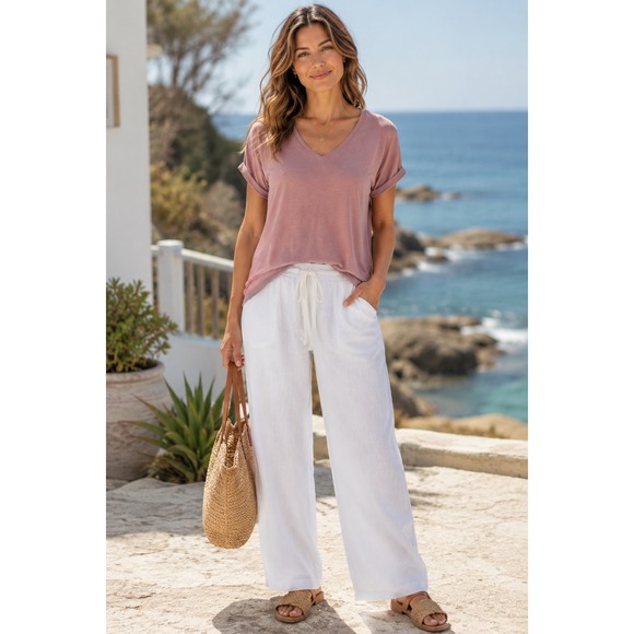C&C California Tops - C&C California Slub Knit V-Neck Tee Dusty Rose Pink Boho Minimalist Large